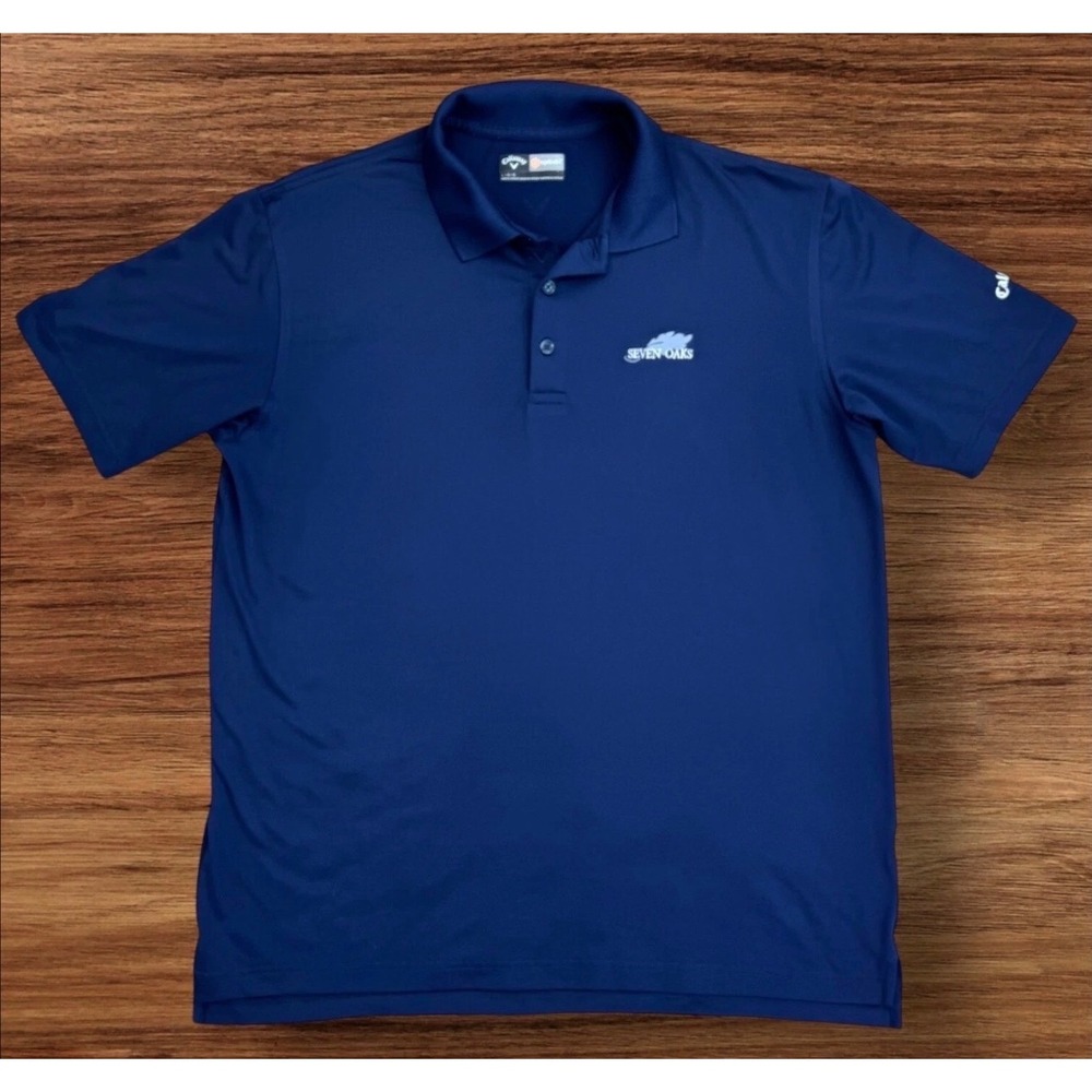 Callaway Opti-Dri Golf Polo Mens L Blue Seven Oaks‎ Wicking Shirt Short Sleeve